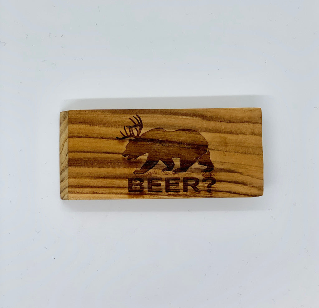 Flat Wooden Bottle Opener - Beer?
