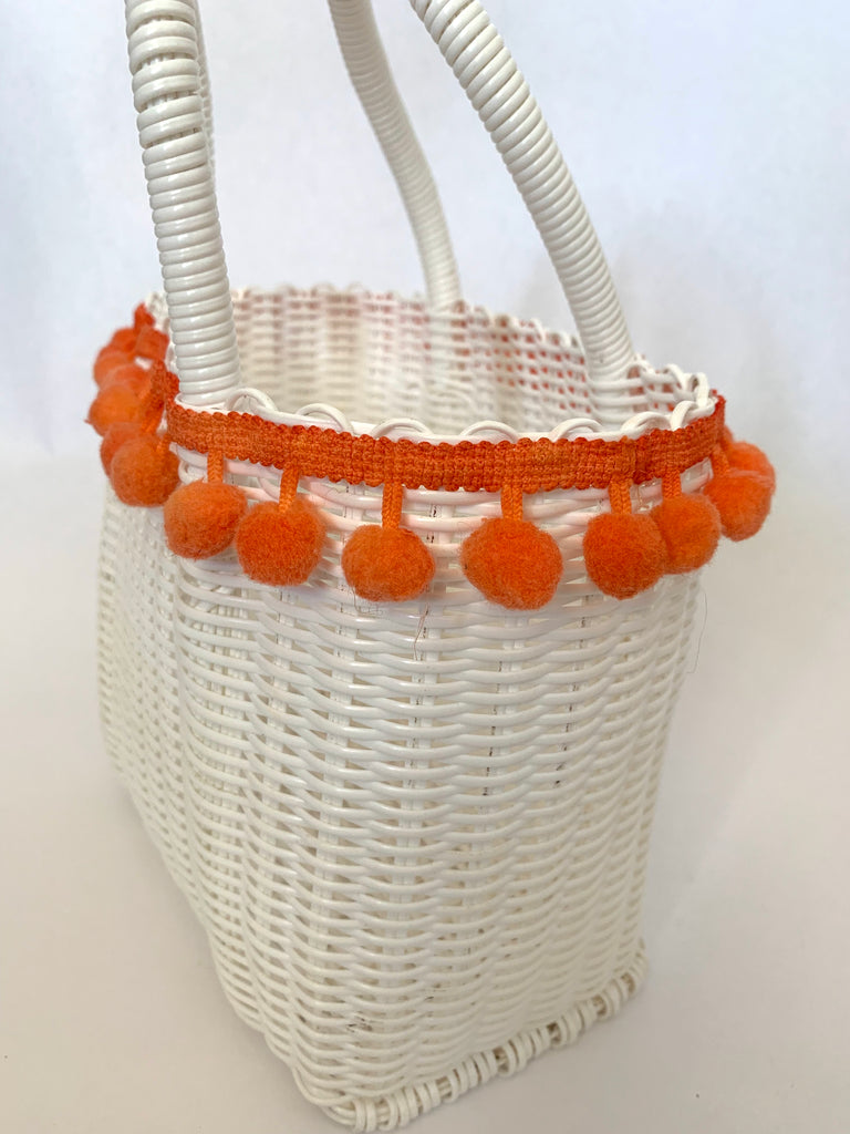 2849 - Small White Woven Purse with Orange Highlights