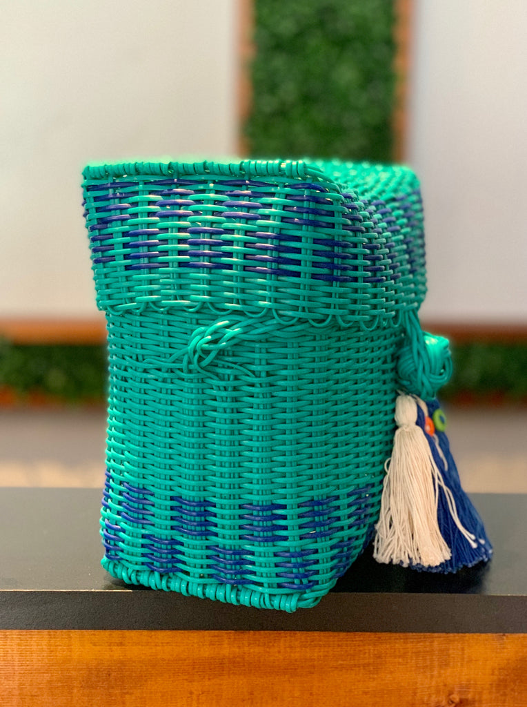 2903 - Small Woven Turquoise Box-Shaped Purse