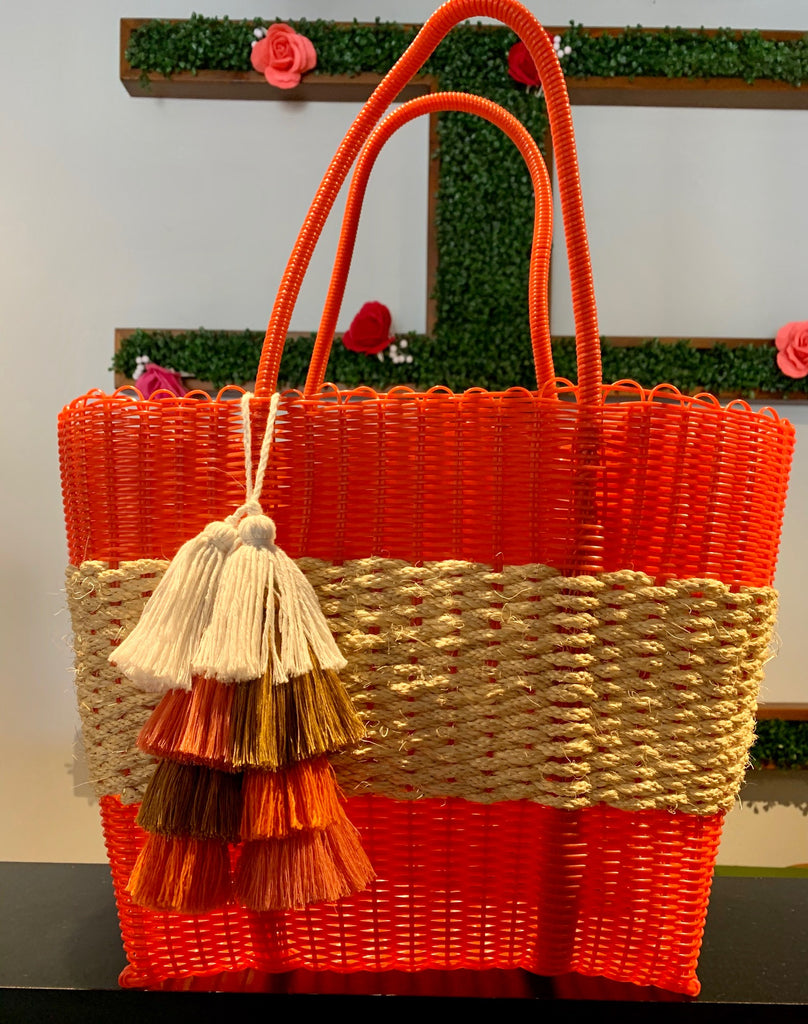 2410 - Orange Woven Purse with Wicker Band